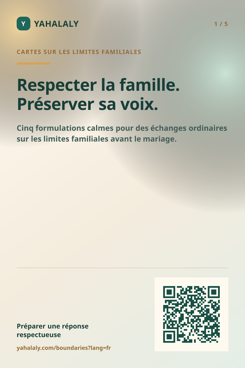 Carte de couverture Yahalaly avec des formulations respectueuses sur les limites familiales